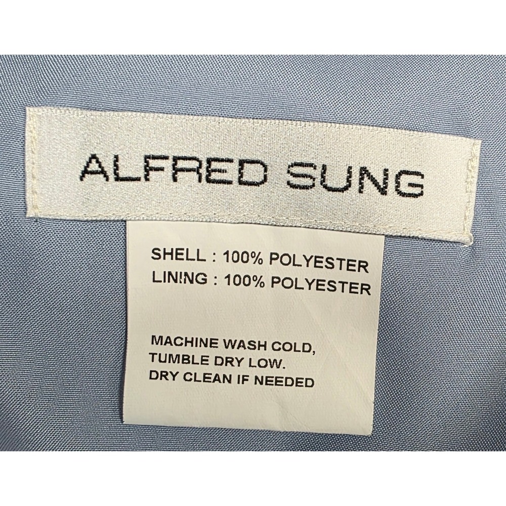 Alfred Sung Size 18 Cloudy Blue Satin High Neck Gown w/Pockets - Picture 11 of 12